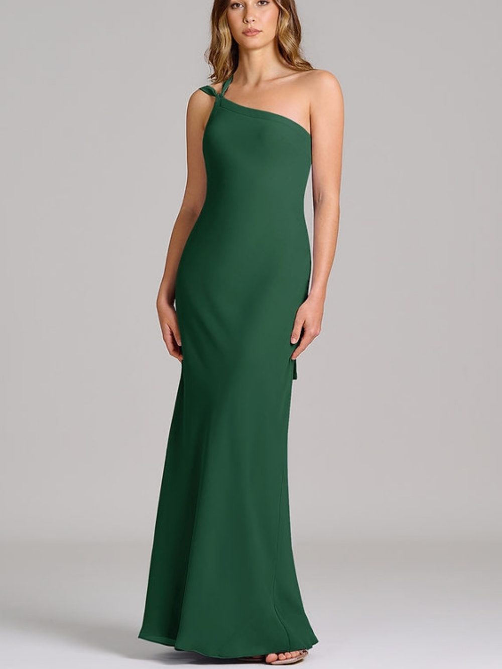 Azazie One-Shoulder Forest Green Evening Gown